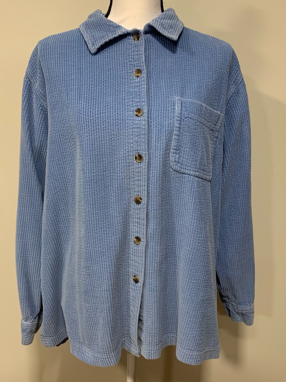Ll Bean Corduroy Shacket Size L Button Up Overshirt Outdoor Barn Blue Costal
